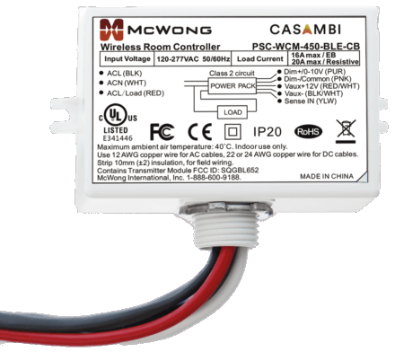 PSC-WCM-450-BLE-CB - Casambi Mesh Room Controller, 120-277 Volt with dimming, 12 volt Aux, Sensor input, 16A Relay